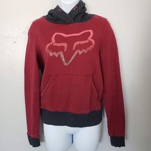 Fox Racing Riders Womens XS Dark Red Grey Long Sleeve Pullover Hoodie Sweatshirt